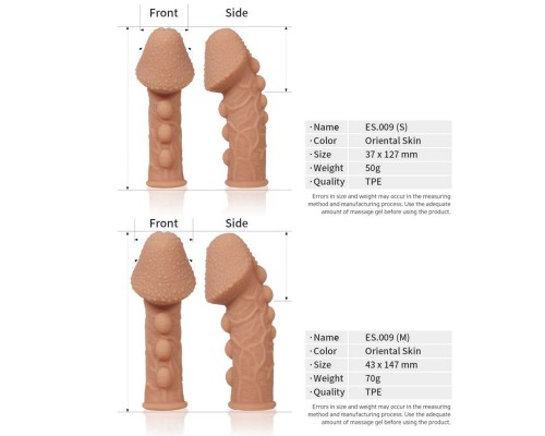 Насадка на фаллос, с пузыриками, венками и ребрами, размер M, ES.009-M (ст.арт.NES.005-M)