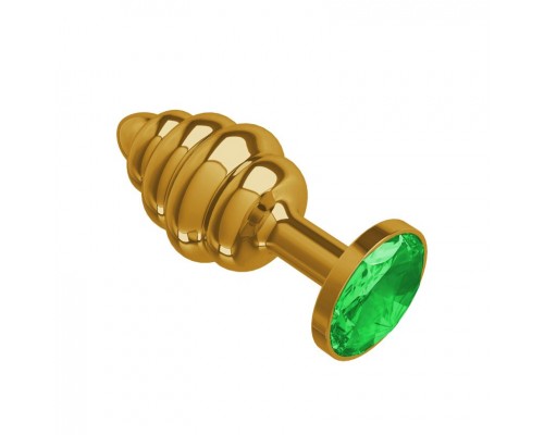 Анальная втулка Gold Spiral с зеленым кристаллом - маленькая!