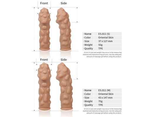 Интенсивная стимуляция с насадкой на фаллос с крупными бугорками размера M - EXTREME Sleeves ES.011
