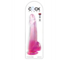 Прозрачный фаллоимитатор с мошонкой на присоске King Cock Clear 10, розовый