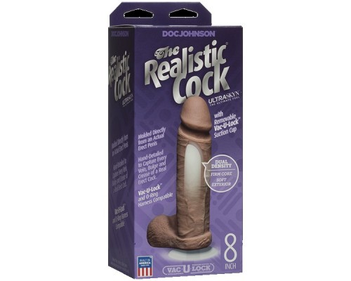 Фаллоимитатор реалистик на присоске 8 коричневый Realistic Cock Vac-U-Lock: мощное удовольствие для интимных моментов