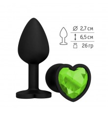 Анальная втулка силиконовая черная с салатовым кристаллом сердце
