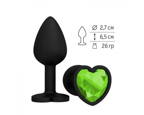 Эксклюзивная анальная втулка с черным силиконом и салатовым кристаллом - сердце!
