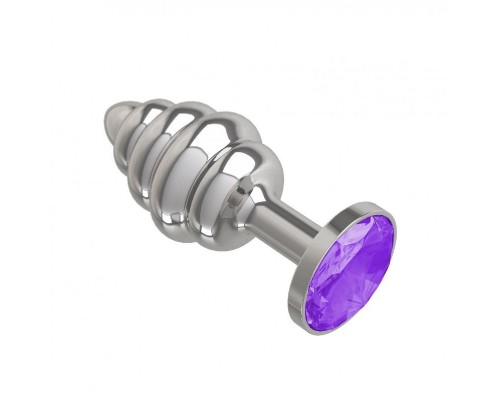 Анальная втулка Silver Spiral малая с фиолетовым кристаллом