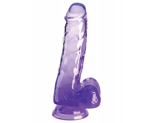 Прозрачный фаллоимитатор King Cock Clear 6 с мошонкой на присоске, фиолетовый