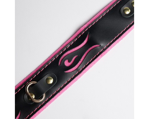 Ошейник с розовой строчкой и золотистым покрытием