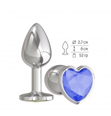 Анальная втулка Silver с синим кристаллом сердце маленькая