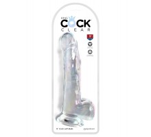 Прозрачный фаллоимитатор с мошонкой на присоске King Cock Clear 9
