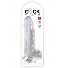 Прозрачный фаллоимитатор с мошонкой на присоске King Cock Clear 9
