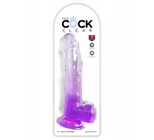 Прозрачный фаллоимиатор с мошонкой King Cock Clear 9, фиолетовый