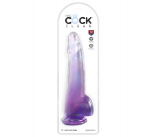Прозрачный фаллоимитатор с мошонкой на присоске King Cock Clear 10, фиолетовый
