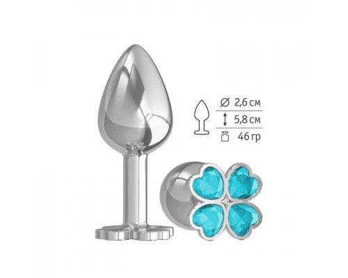 Анальная втулка малая Silver клевер с голубым кристаллом