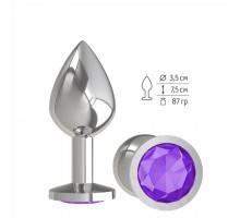 Анальная втулка Silver с фиолетовым кристаллом средняя