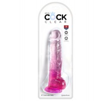 Прозрачный фаллоимитатор с мошонкой на присоске King Cock Clear 8, розовый