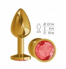 Анальная втулка Gold с красным кристаллом маленькая
