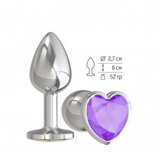Анальная втулка Silver с фиолетовым кристаллом сердце маленькая