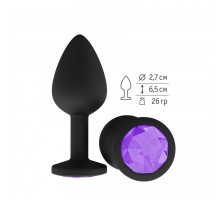 Анальная втулка силиконовая черная с фиолетовым кристаллом маленькая