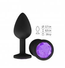 Анальная втулка силиконовая черная с фиолетовым кристаллом маленькая