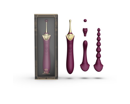 Клиторальный вибростимулятор с насадками и функцией нагрева BESS 2, фиолетовый