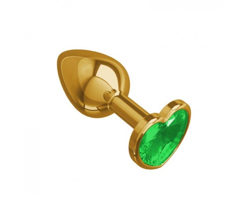 Интимная втулка Gold с зеленым кристаллом сердце - маленькая