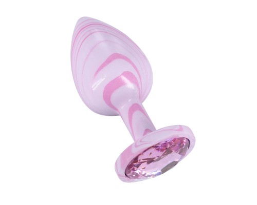 Эмалированная анальная пробка из алюминия со светло розовым кристаллом