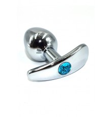 Серебряная анальная пробка для ношения с нежно-голубым кристаллом (Small)