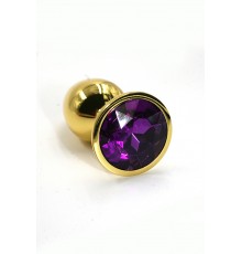 Золотая анальная пробка с темно-фиолетовым кристаллом (Medium)