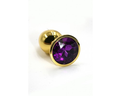 Золотая анальная пробка с темно-фиолетовым кристаллом (Medium)