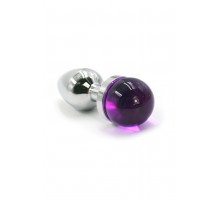 Серебряная анальная пробка с темно-фиолетовым кристаллом в форме капли (Small)
