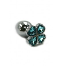 Серебряная анальная пробка с нежно-голубыми кристаллами в форме цветка (Small)