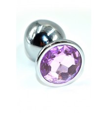 Серебряная анальная пробка с нежно-фиолетовым кристаллом (Large)