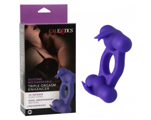 Перезаряжаемое эрекционное виброкольцо с двумя моторами Silicone Rechargeable Triple Orgasm Enhancer