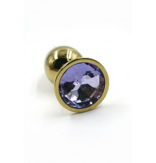 Золотистая анальная пробка со светло-фиолетовый кристаллом (Small)