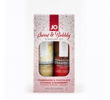 Набор вкусовых гелей "JO": Шампанское/Champagne 60 mL + Клубника в шоколаде/Chocolate Covered Strawb