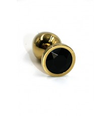 Золотой анальная пробка с черным кристаллом (Small)