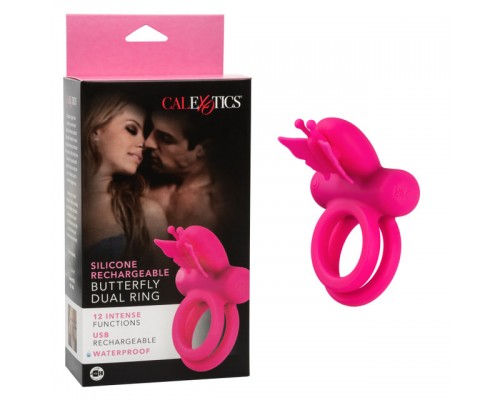 Перезаряжаемое эрекционное виброкольцо Silicone Rechargeable Dual Butterfly Ring