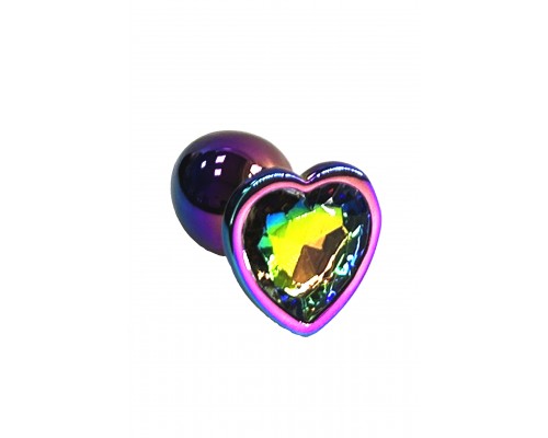Анальная пробка из алюминия с кристаллом в форме сердца цвета неохром(Small)