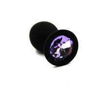 Черная анальная пробка из силикона с нежно-фиолетовым кристаллом (Medium)