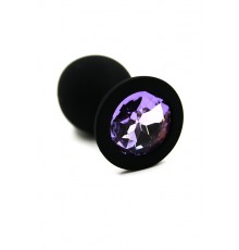 Черная анальная пробка из силикона с нежно-фиолетовым кристаллом (Medium)