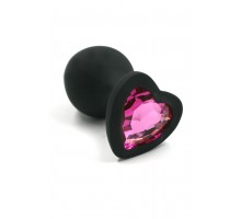 Черная анальная пробка из силикона с розовым кристаллом в форме сердца (Medium)
