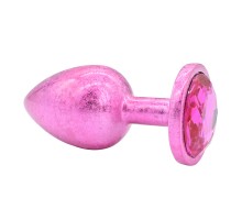 Розовая алюминивая анальная пробка с кристаллом Small