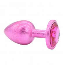 Розовая алюминивая анальная пробка с кристаллом Small