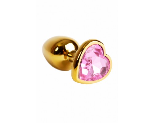 Золотая анальная пробка с нежно-розовым кристаллом в форме сердца (Small)